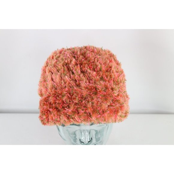 NOS Vintage 90s Streetwear Textured Fuzzy Shag Beanie Hat Cap Pink Womens OSFA main image 6